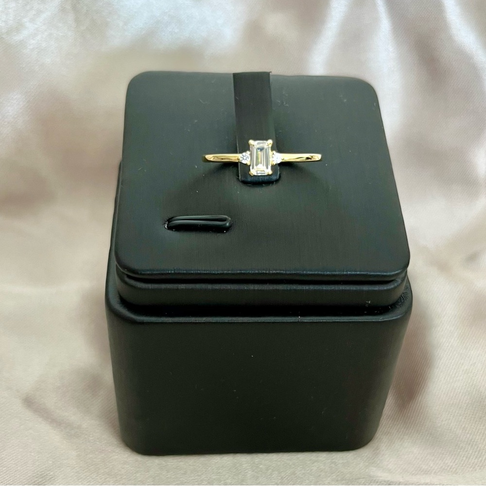 Emerald Cut Baguette Dainty Diamond Stackable Gold Plated Ring